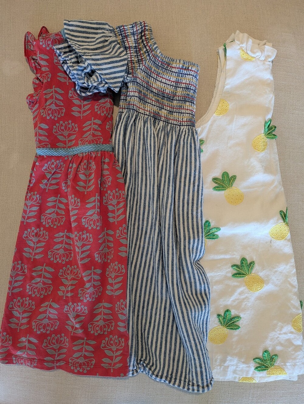 3 Summer Dresses Sz 7/8 - Tea Collection Red, Janie & Jack Pineapples, Cat & Jac
